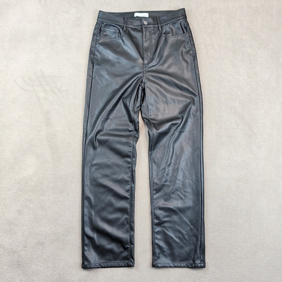LOFT Modern Y2K Faux Leather Straight Leg Pants 26/2 Black High Rise Edgy Chic — photo 2